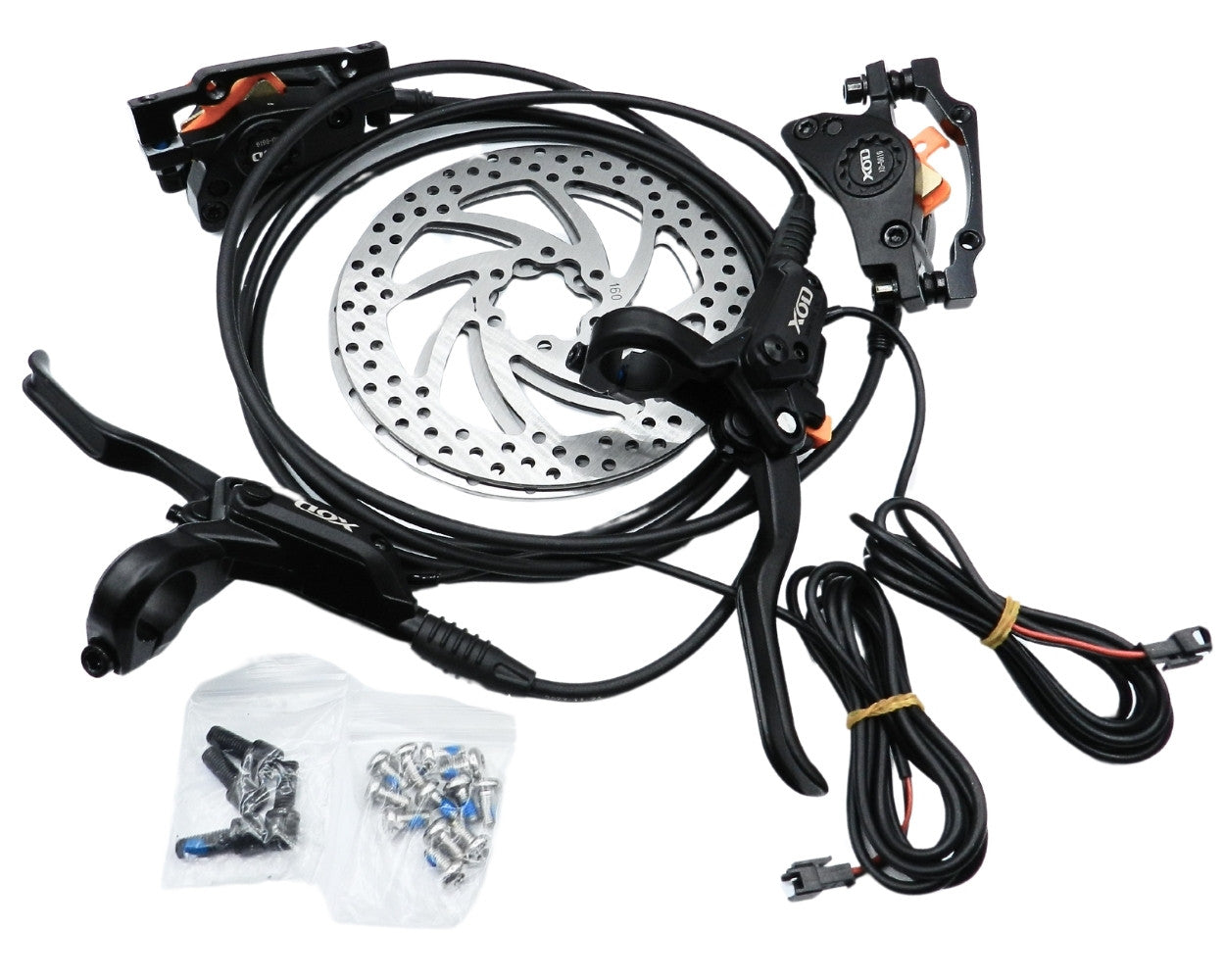 סט מעצורים הידראולי XOD 610 בוכנה כפולה קומפלט קדמי 1.10 /אחורי 1.90 כולל ניתוק חשמלי + 2 רוטורים עבים